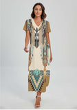 Powwow StoreGBNAT00059 Pattern Native Vneck Dress With Side Slit