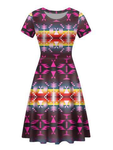 GB-NAT00653  Native Tribes Pattern Round Neck Dress
