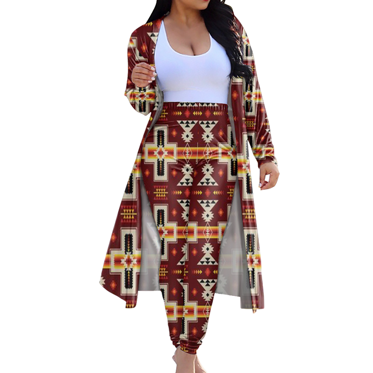 Powwow StoreCLP0005 Tribe Design Native American Cardigan Coat Long Pant Set