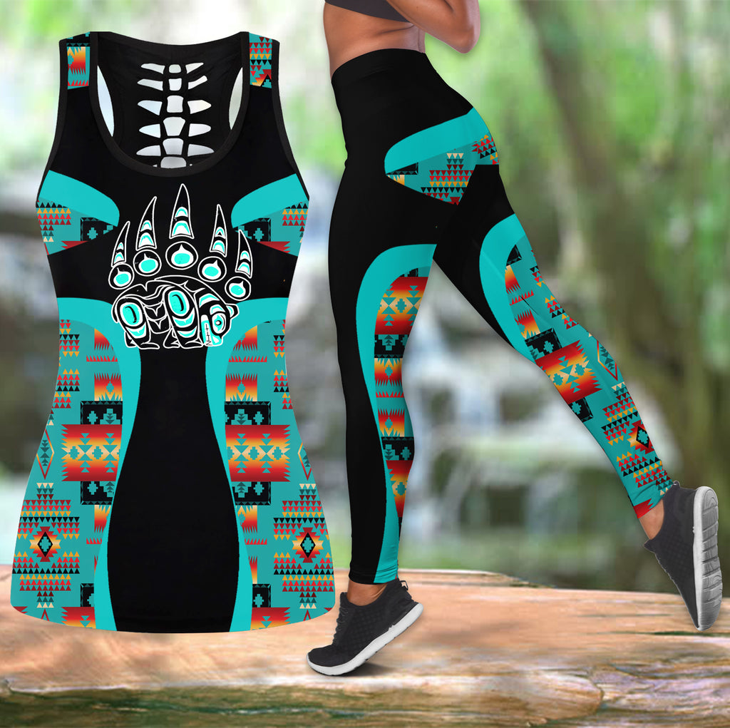 COMB2106 Pattern Native American  Hollow Tank Top And Legging Sets