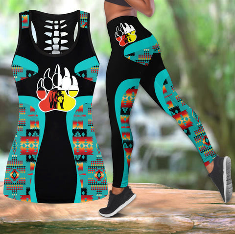 COMB2105 Pattern Native American  Hollow Tank Top And Legging Sets