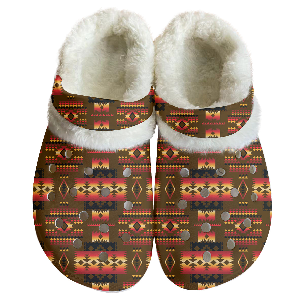Powwow StoreGBNAT0004608 Pattern Native American Classic Clogs with Fleece Shoes