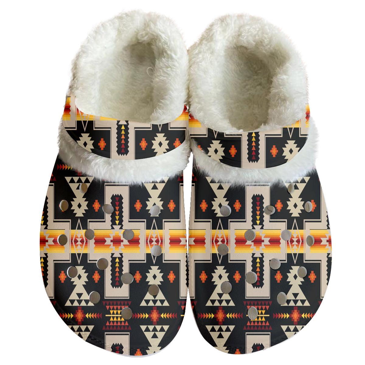 Powwow StoreGBNAT0006201 Pattern Native American Classic Clogs with Fleece Shoes