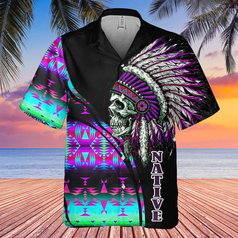 Powwow StoreGBHW000241 Tribe Design Native American Hawaiian Shirt 3D