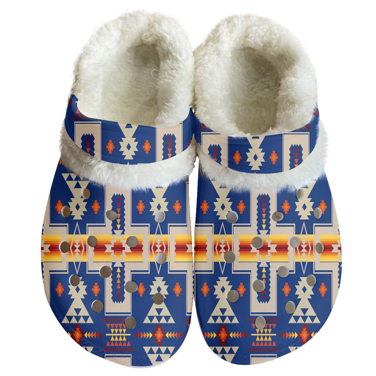 Powwow StoreGBNAT0006204 Pattern Native American Classic Clogs with Fleece Shoes
