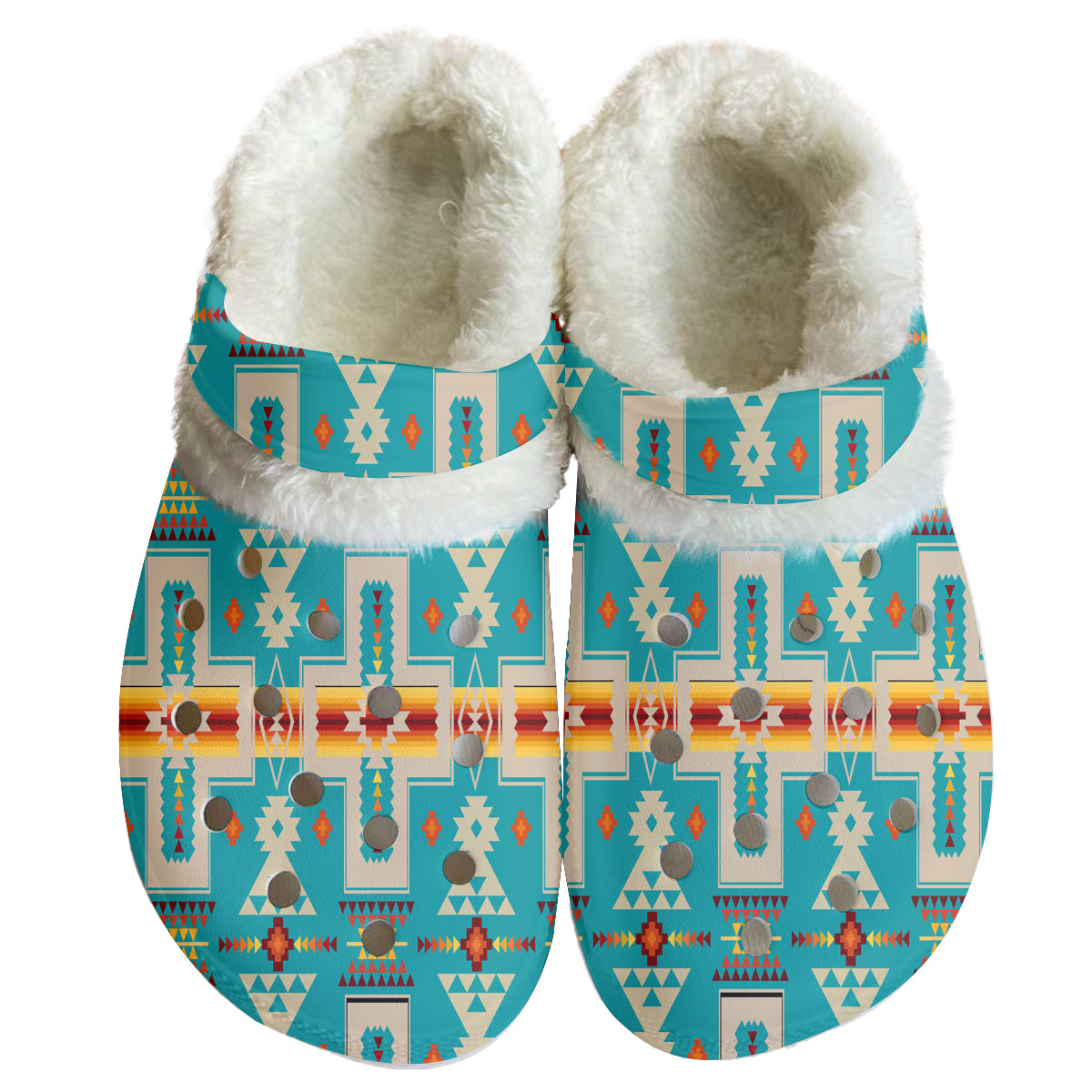 Powwow StoreGBNAT0006205 Pattern Native American Classic Clogs with Fleece Shoes