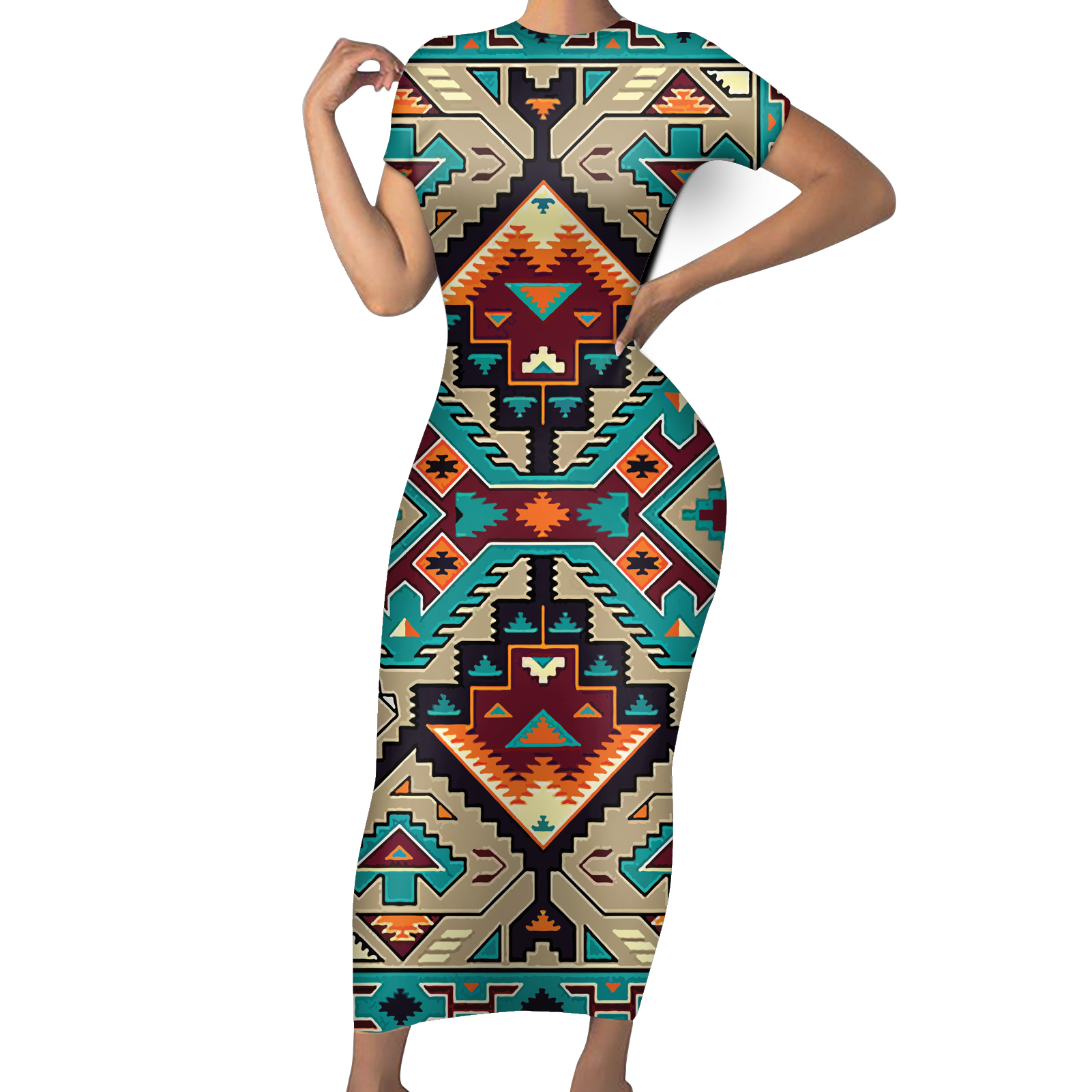 Powwow StoreGBNAT00016 Native Tribes Pattern Native American ShortSleeved Body Dress