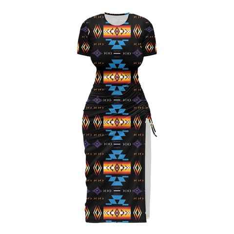 Powwow StoreGBNAT00363 Pattern Native Women's Slit Sheath Dress