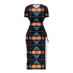 Powwow StoreGBNAT00363 Pattern Native Women's Slit Sheath Dress