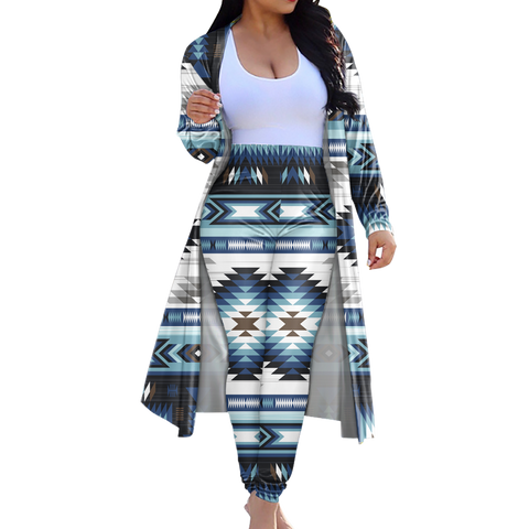 GB-NAT00528 Tribe Design Native American Cardigan Coat Long Pant Set
