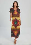 Powwow StoreGBNAT00068 Pattern Native Vneck Dress With Side Slit