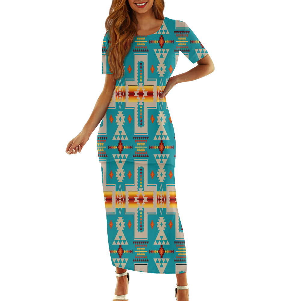 Powwow StoreGBNAT0006205 Pattern Native Guinea Style Maxi Dress Set