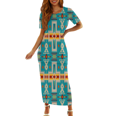 Powwow StoreGBNAT0006205 Pattern Native Guinea Style Maxi Dress Set