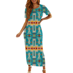 Powwow StoreGBNAT0006205 Pattern Native Guinea Style Maxi Dress Set