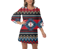 Powwow StoreGBNAT00529  Native  Design Print Women's VNeck Dresss