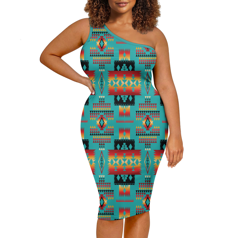 Powwow StoreGBNAT0004601  Pattern Native Women's OneShoulder Slim Dress