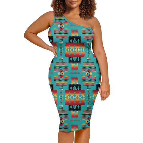 Powwow StoreGBNAT0004601  Pattern Native Women's OneShoulder Slim Dress