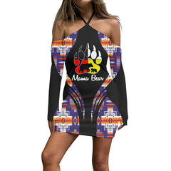 Powwow Store3WDSGA0600010 Pattern Native Women’s Stacked Hem Dress With Short Sleeve