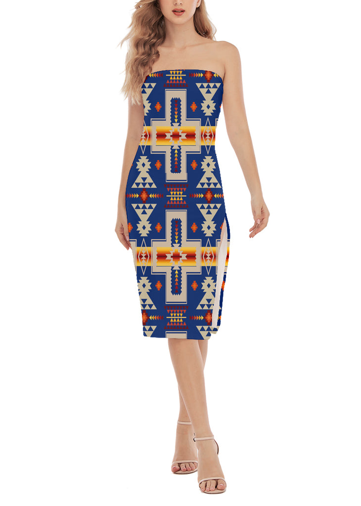 Powwow StoreGBNAT0006204 Pattern Native Women's Side Split Tube Top Dress