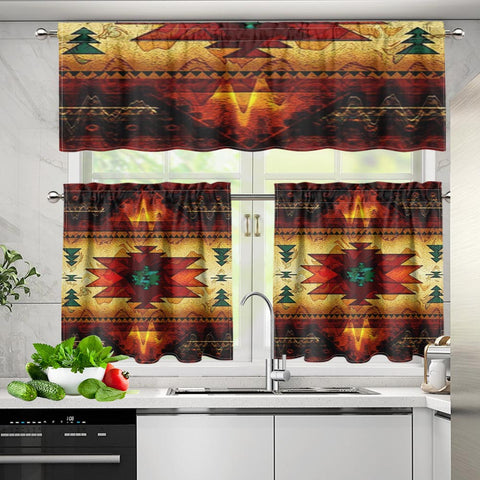 GB-NAT00068 Pattern Native American  Curtain Valance and Kitchen Tiers Set