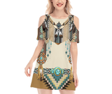 Powwow StoreGBNAT00059 Pattern Native Women's Cold Shoulder Oneck Dress