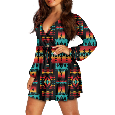 Powwow StoreGBNAT0004602  Pattern Native American Women's Vneck dress