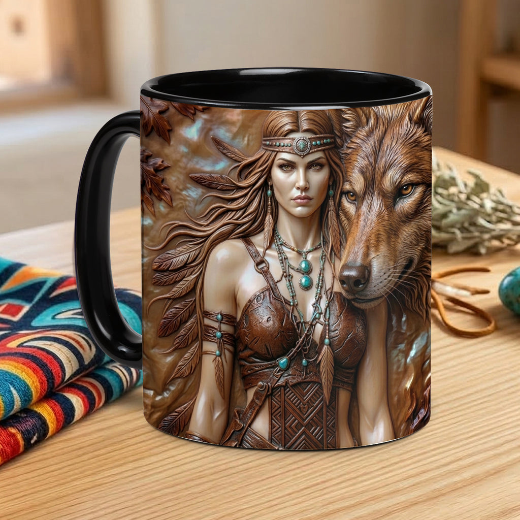 ACM06 Women and Wolf Native American Accent Mug