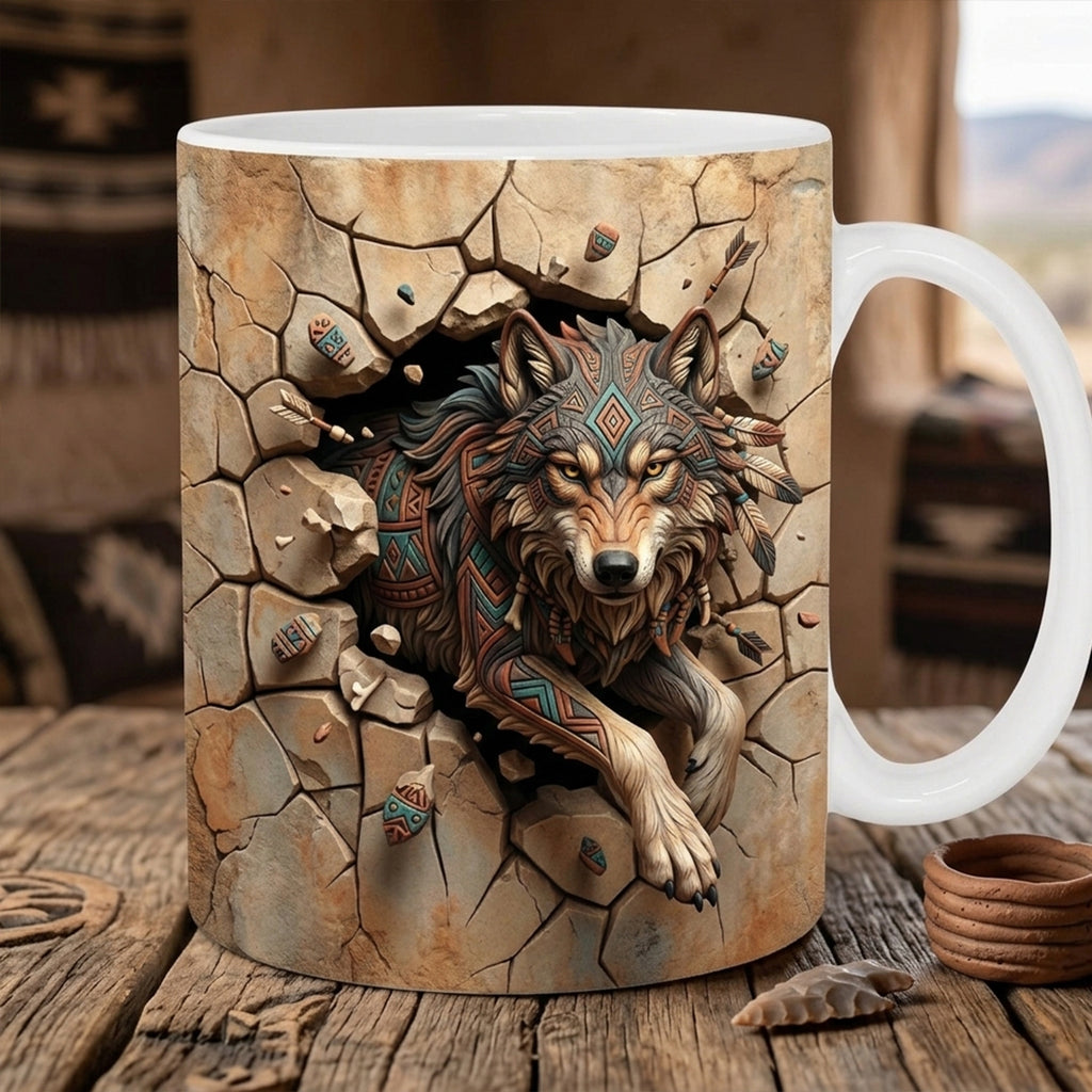 ACM106 Wolf Crack Wall Native American Accent Mug