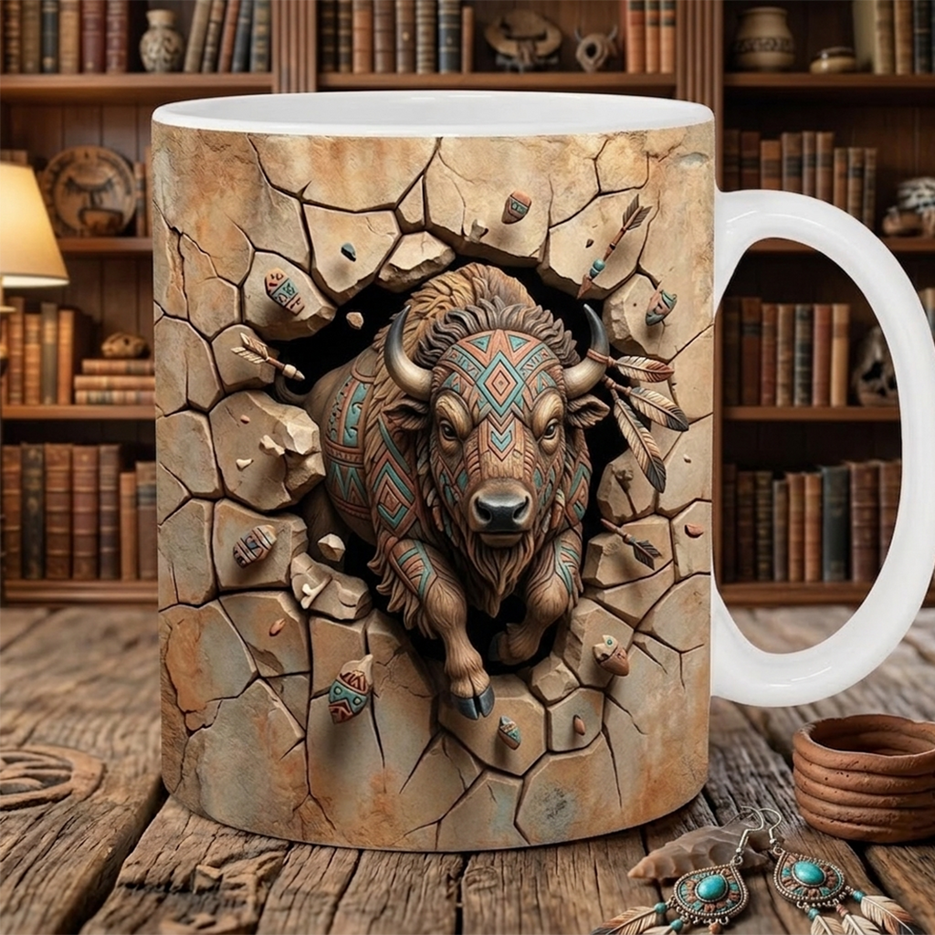 ACM107 Bison Crack Wall Native American Accent Mug