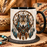 ACM108 Wolf Dreamcatcher Native American Accent Mug