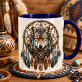 ACM108 Wolf Dreamcatcher Native American Accent Mug