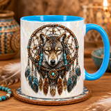 ACM108 Wolf Dreamcatcher Native American Accent Mug