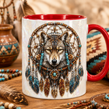 ACM108 Wolf Dreamcatcher Native American Accent Mug