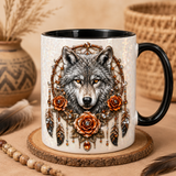 ACM109 Wolf Dreamcatcher Floral Native American Accent Mug