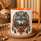 ACM109 Wolf Dreamcatcher Floral Native American Accent Mug