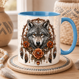 ACM109 Wolf Dreamcatcher Floral Native American Accent Mug