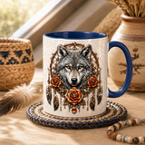 ACM109 Wolf Dreamcatcher Floral Native American Accent Mug