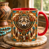 ACM111 Wolf Feather Native American Accent Mug