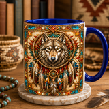 ACM111 Wolf Feather Native American Accent Mug