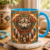 ACM111 Wolf Feather Native American Accent Mug