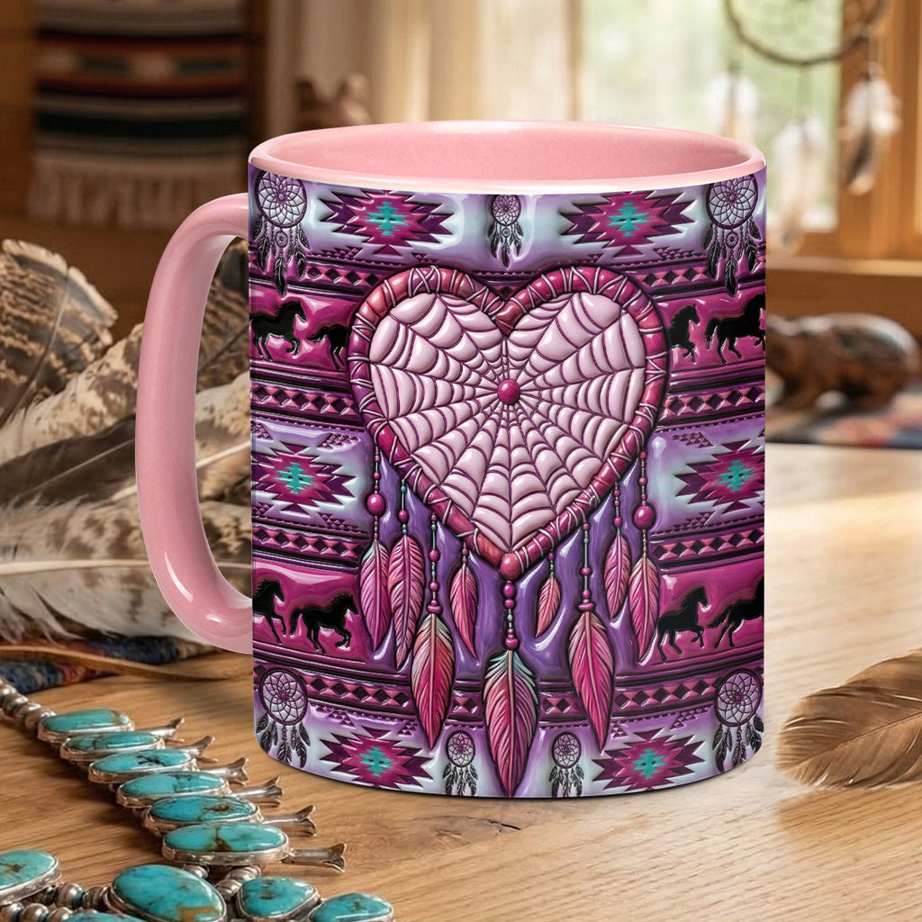 ACM18 Pink Dreamcatcher Heart Native American Accent Mug