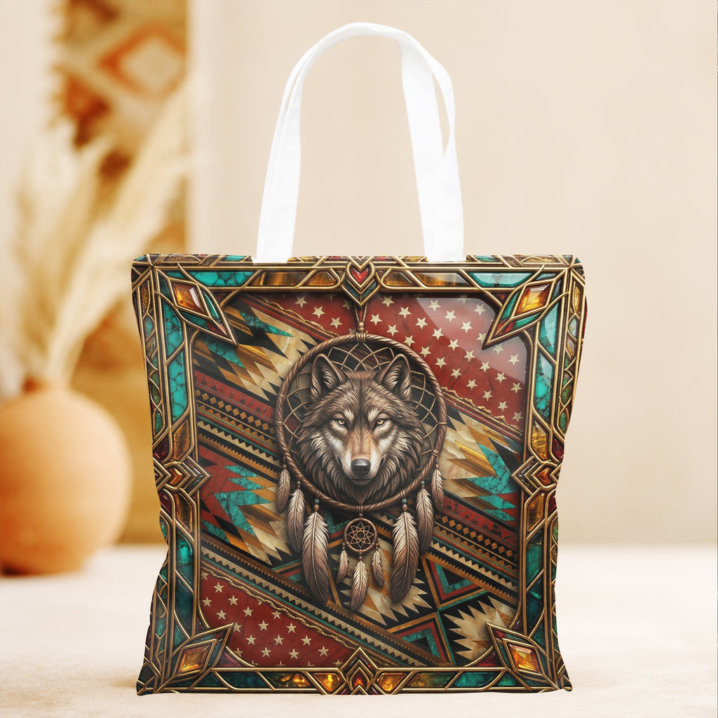 ACM23 Dreamcatcher Wolf Native American Tote Canvas Bag