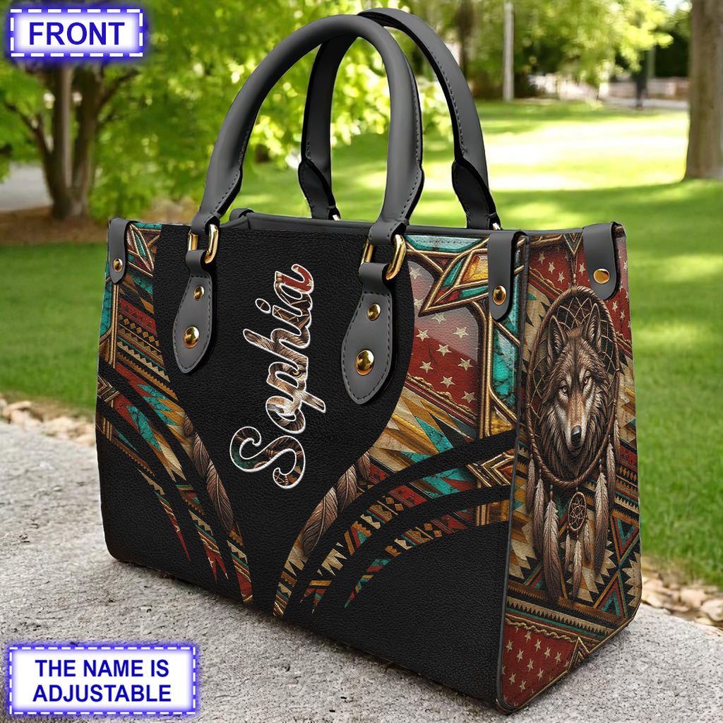 ACM23 Wolf Custom Name Native American Leather Bag