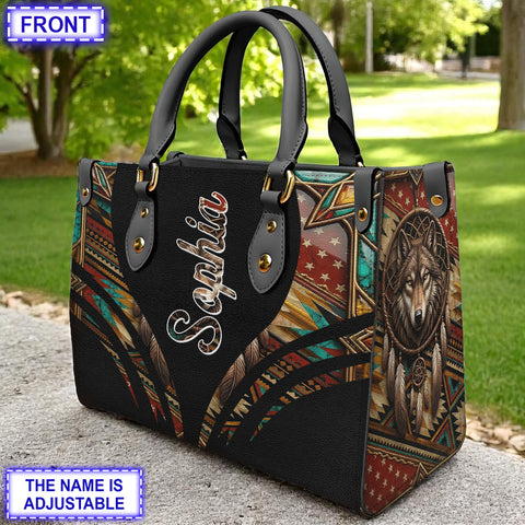 ACM23 Wolf Custom Name Native American Leather Bag