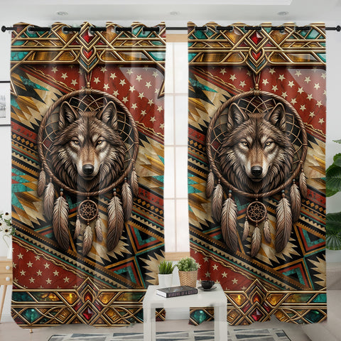 ACM23 Wolf Dreamcatcher Flag Native American Living Room Curtain