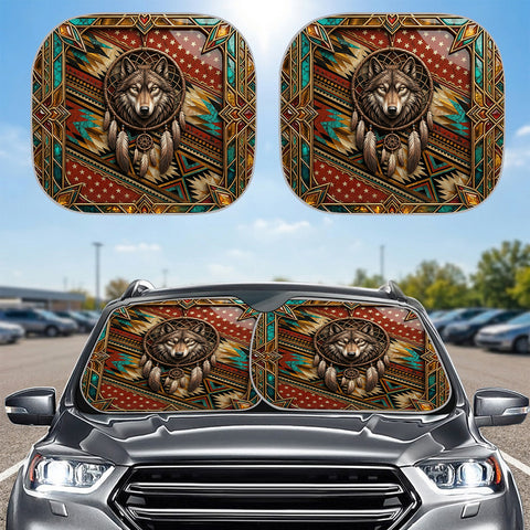 ACM23 Wolf Dreamcatcher Native American Auto Sun Shades 2pcs