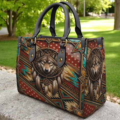 ACM23 Wolf Dreamcatcher Native American Leather Bag