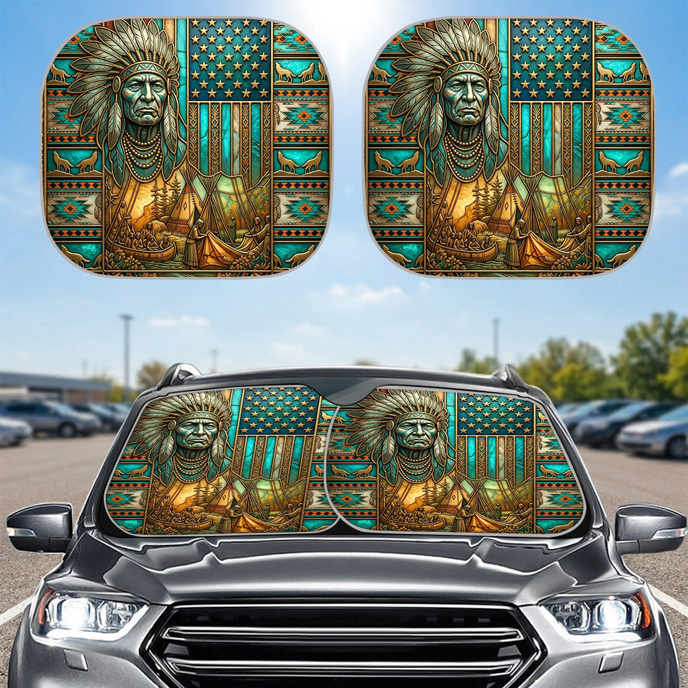 ACM24 Chief and Flag Native American Auto Sun Shades 2pcs