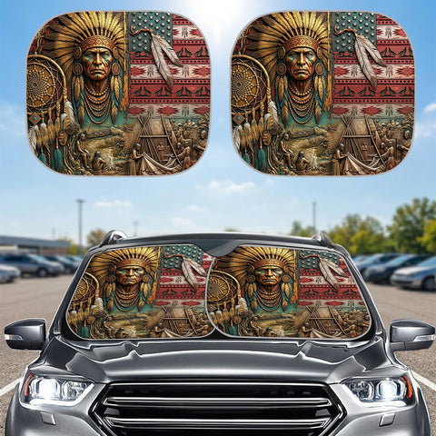 ACM33 Chief Flag Native American Auto Sun Shades 2pcs