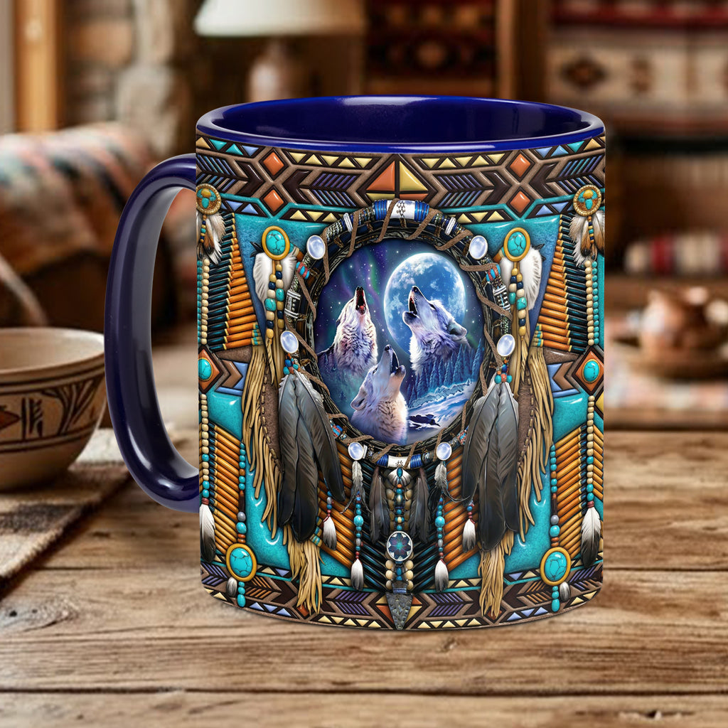 ACM44 Wolf Dreamcatcher Native American Accent Mug